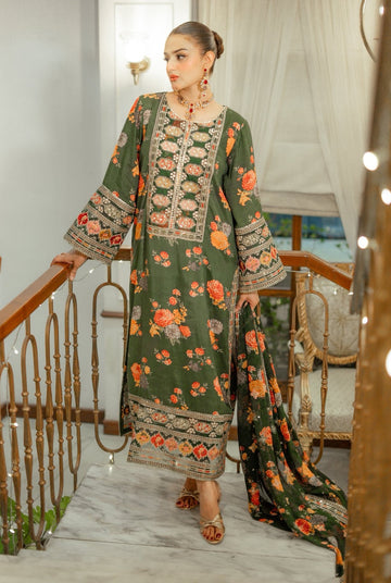 Aneela’s Silk Dress Embroidered Unstitched 3 Piece – Green (LUX-15)